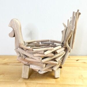 Handmade Driftwood‎ Turkey Primitive Basket Rustic Farmhouse Decor Bird Figurine